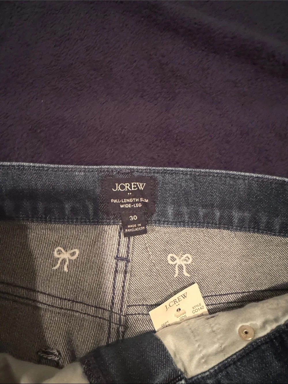 J. Crew Dark Blue Embroidered Bow Jeans